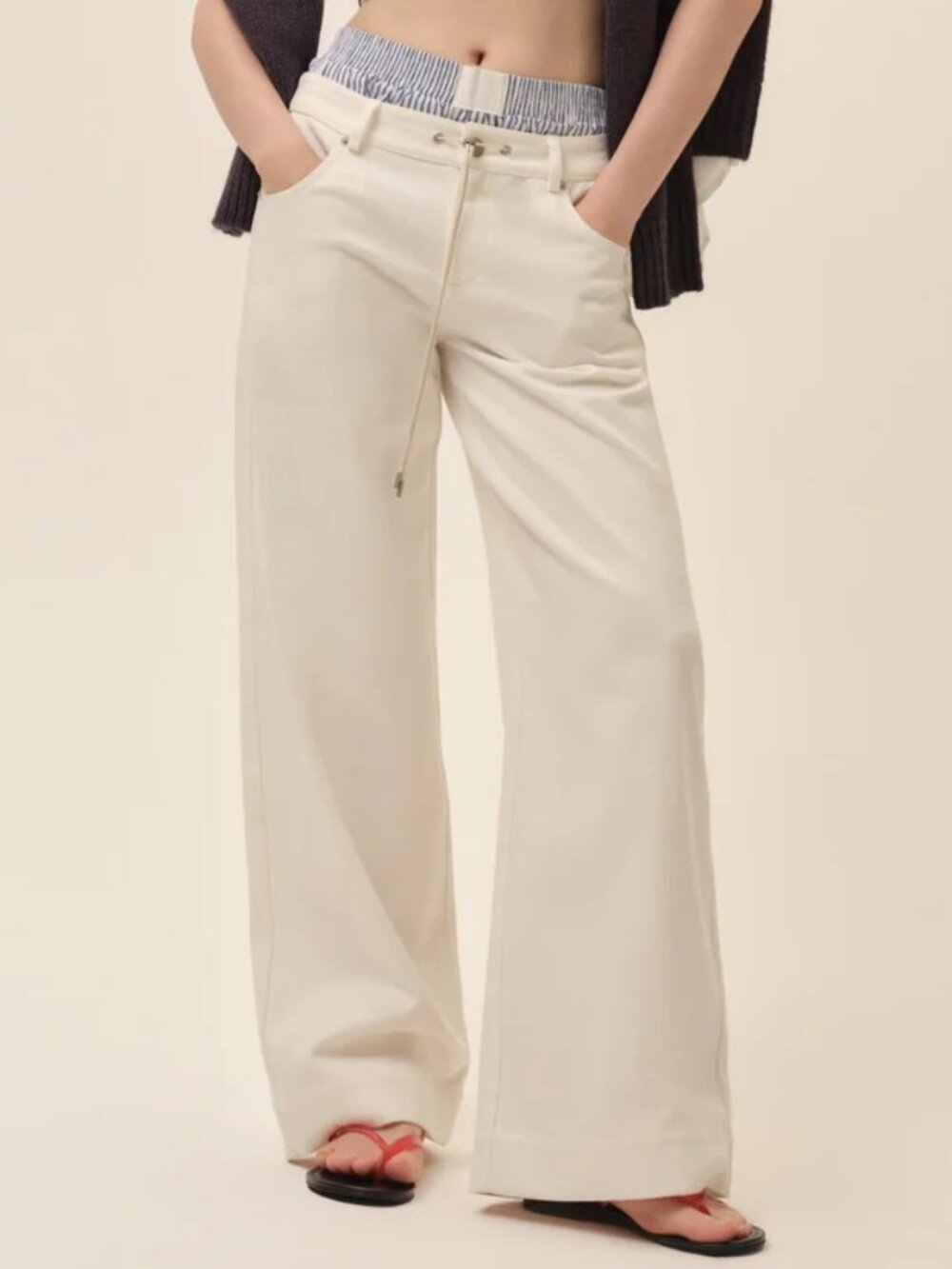 NEW $229 FOR LOVE AND LEMONS AGNES RELAXED DENIM PANTS IN IVORY WHITE SIZE M